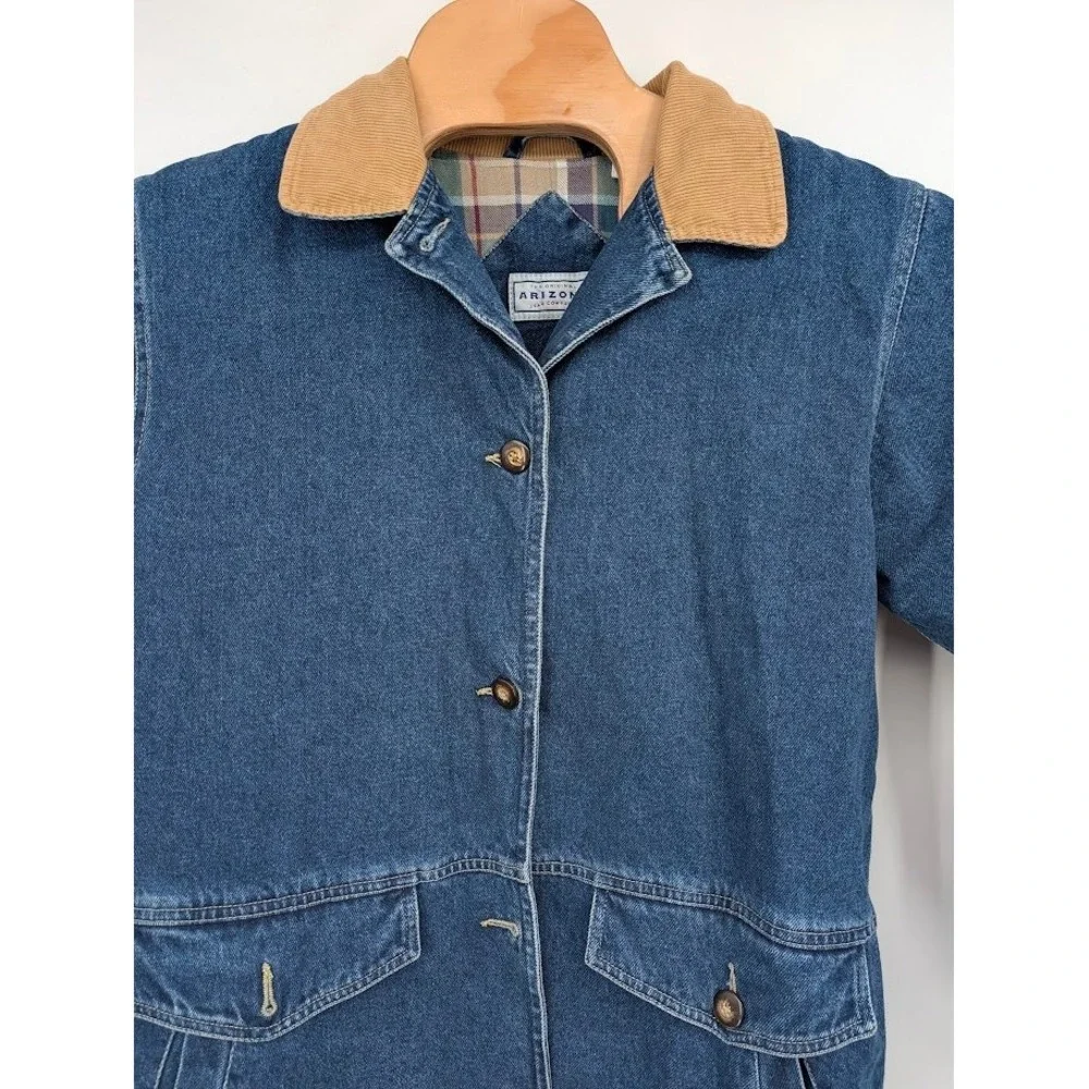 Arizona Jean Co. Vintage Flannel Lined Jean Jacket Corduroy Collar Youth 14/16